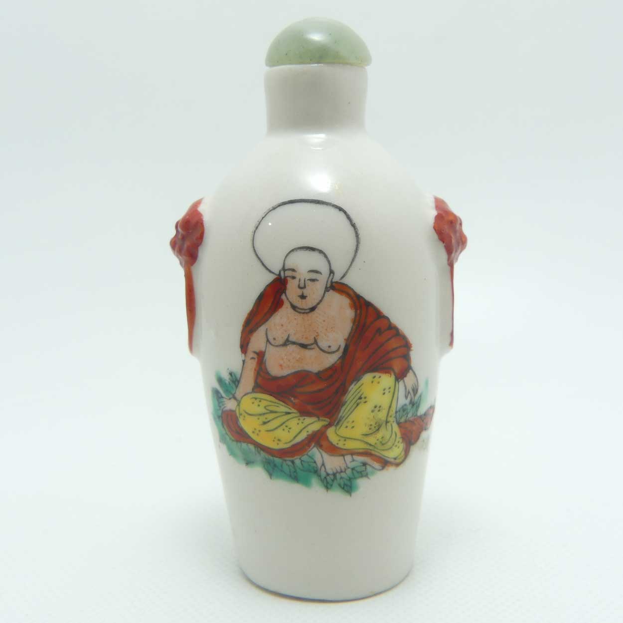 Vintage Porcelain Snuff Bottle | Buddha with Lion Ring handles