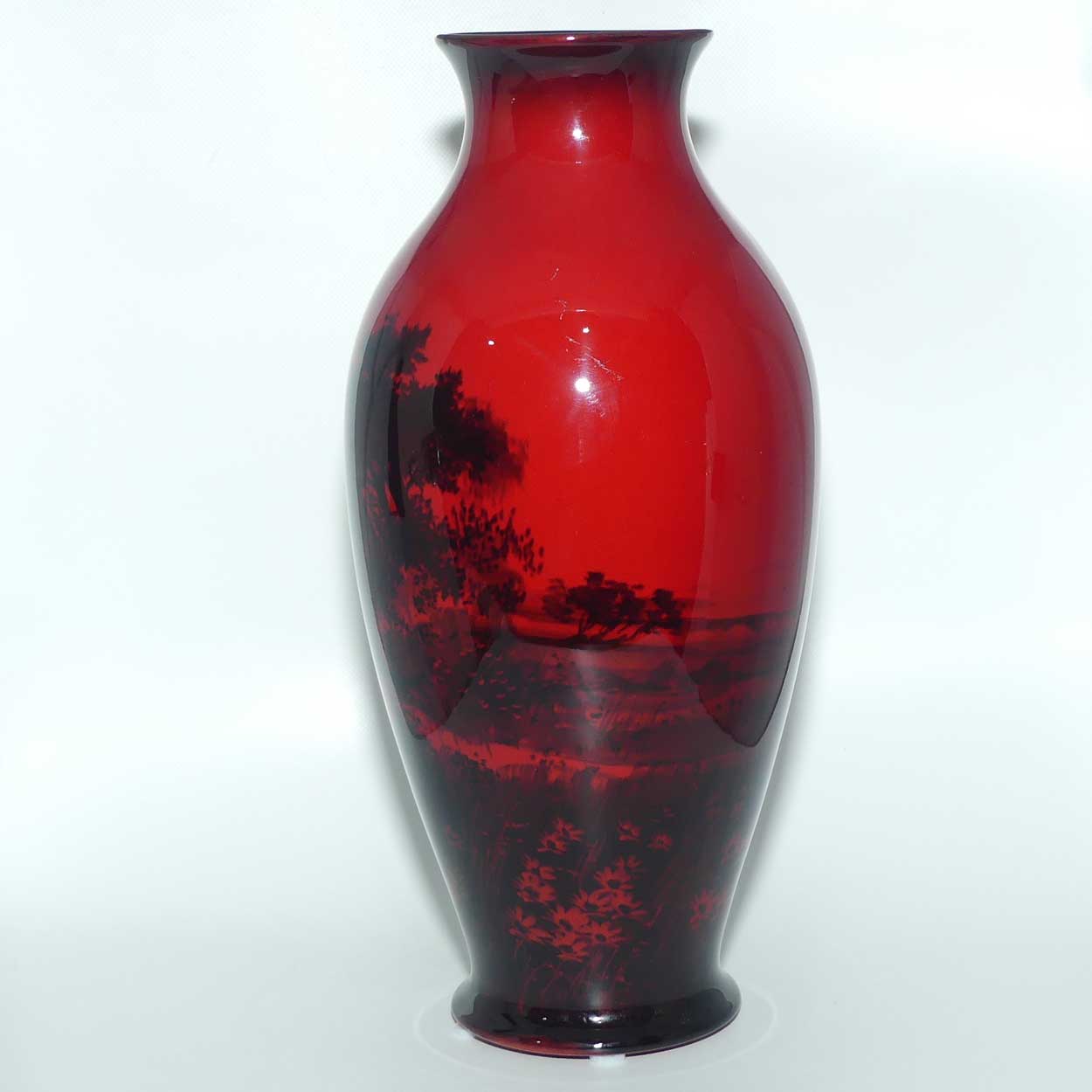 Royal Doulton Flambe bulbous shape vase | Thatched Cottage Farmhouse and Daisies | Shape 7798