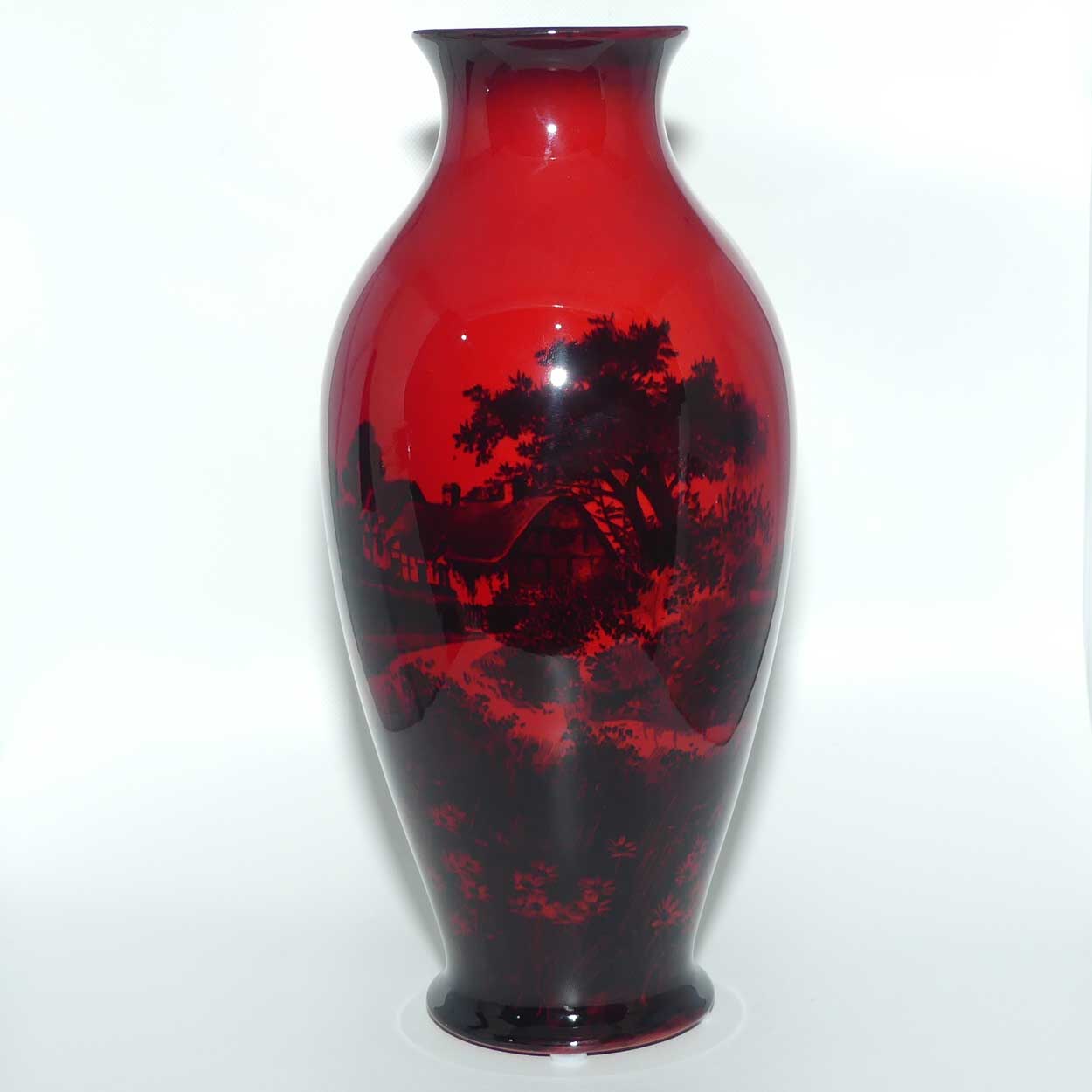 Royal Doulton Flambe bulbous shape vase | Thatched Cottage Farmhouse and Daisies | Shape 7798