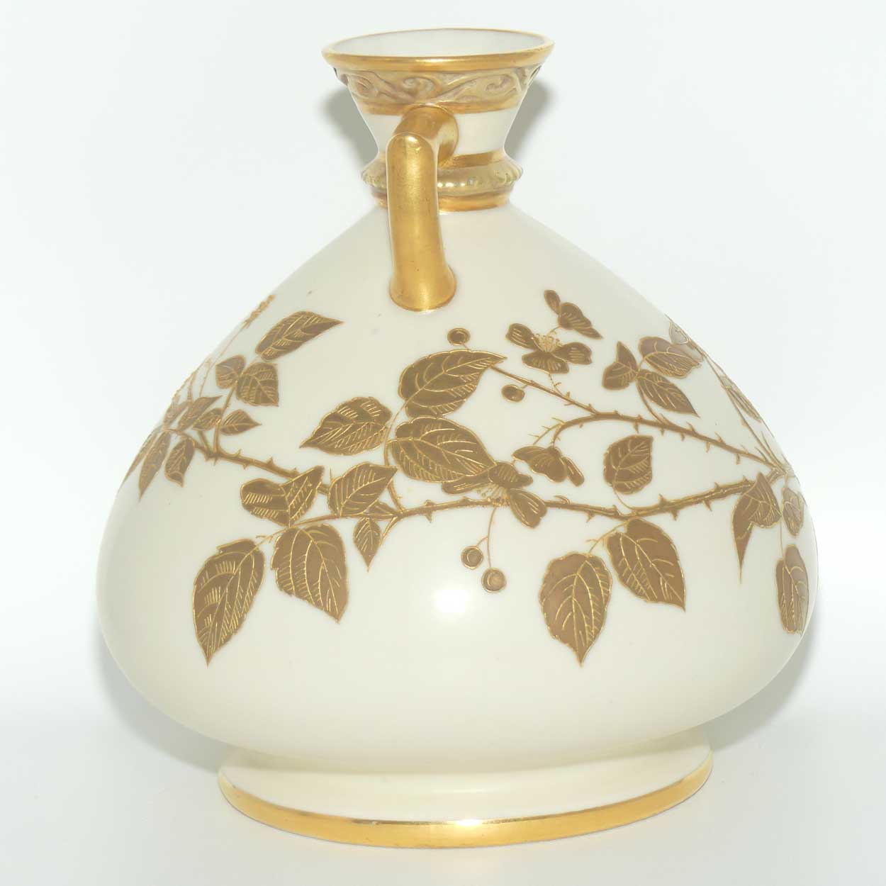 Royal Worcester Blush Ivory hand painted bulbous gilt vase