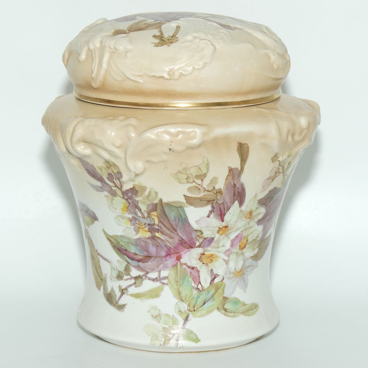 Doulton Burslem Blush Ivory and Floral Lidded Biscuit Barrel
