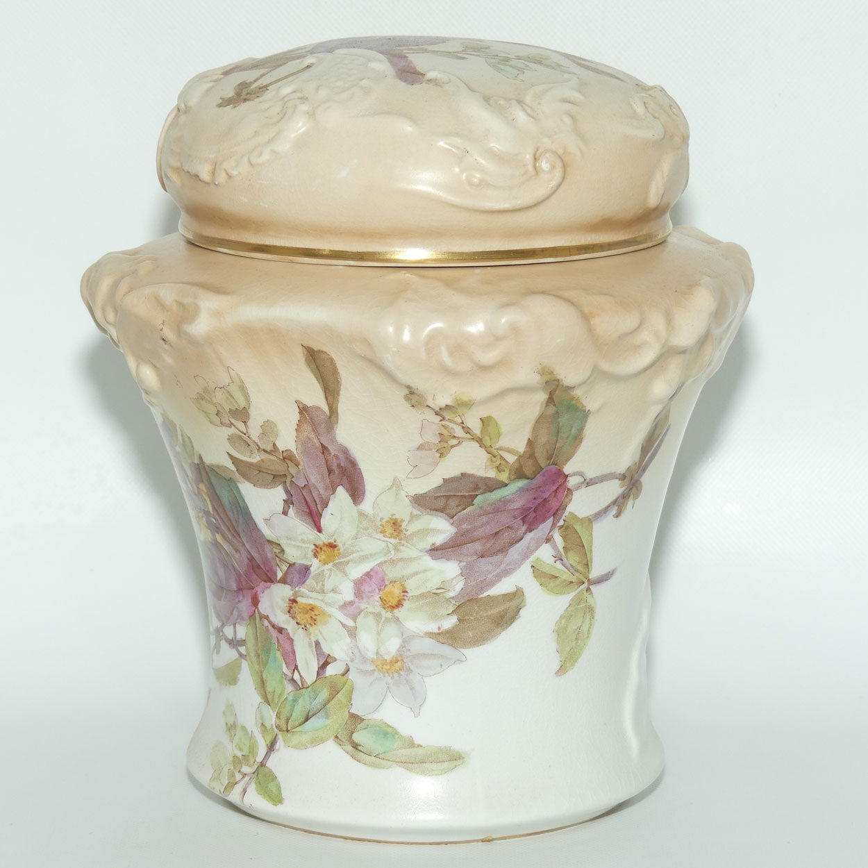 Doulton Burslem Blush Ivory and Floral Lidded Biscuit Barrel