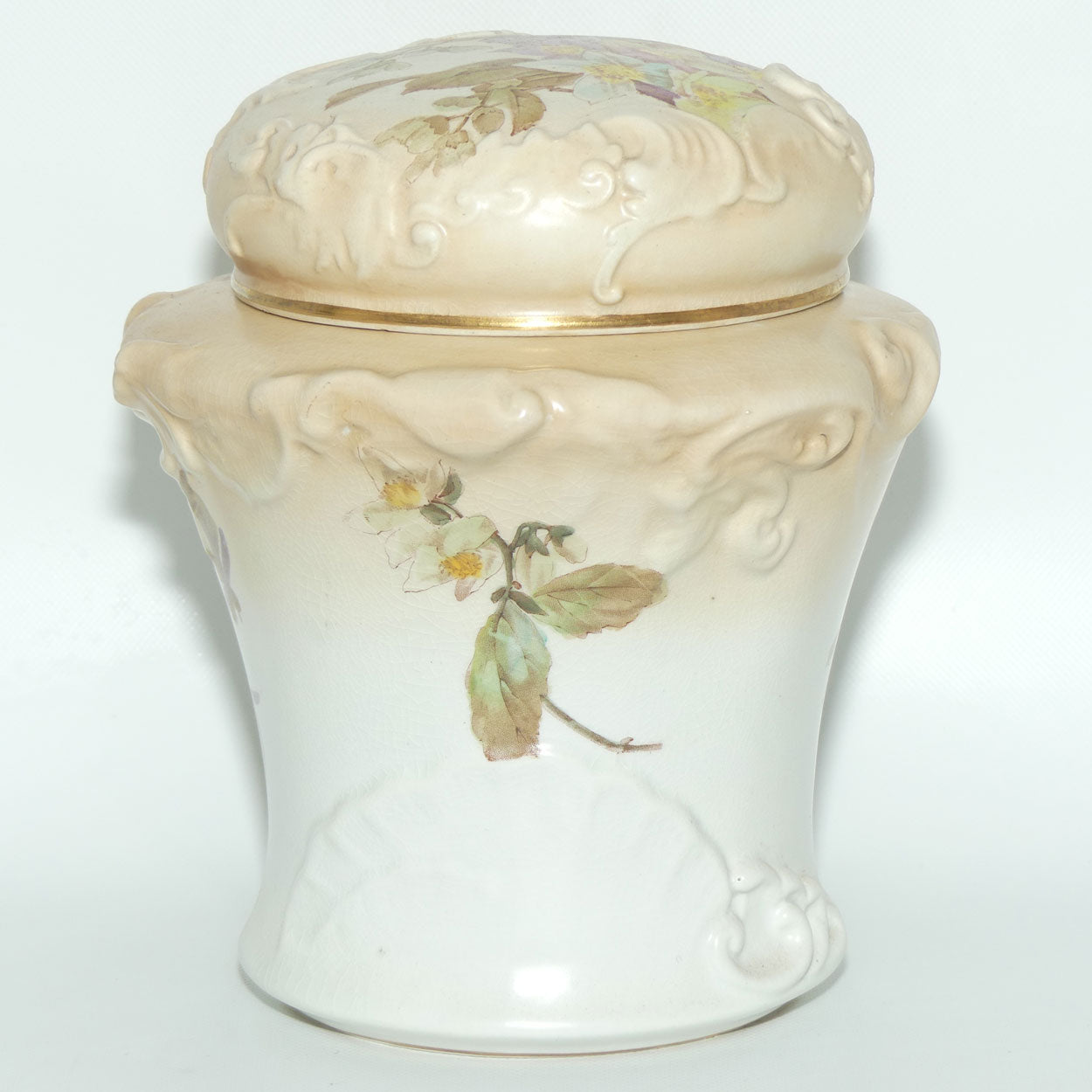 Doulton Burslem Blush Ivory and Floral Lidded Biscuit Barrel