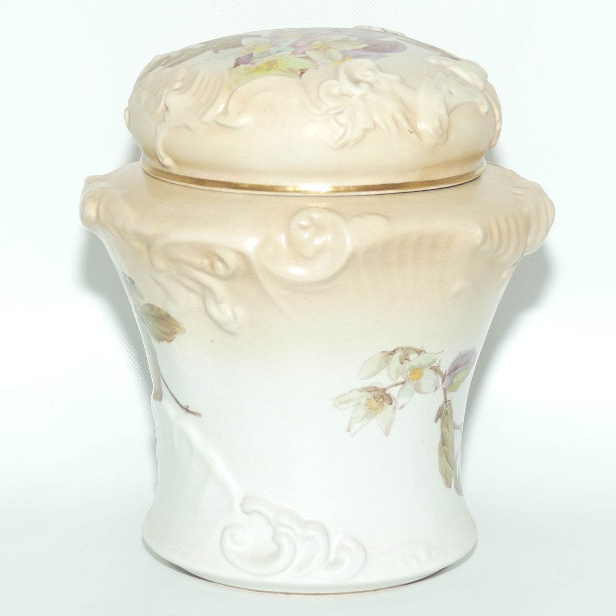 Doulton Burslem Blush Ivory and Floral Lidded Biscuit Barrel