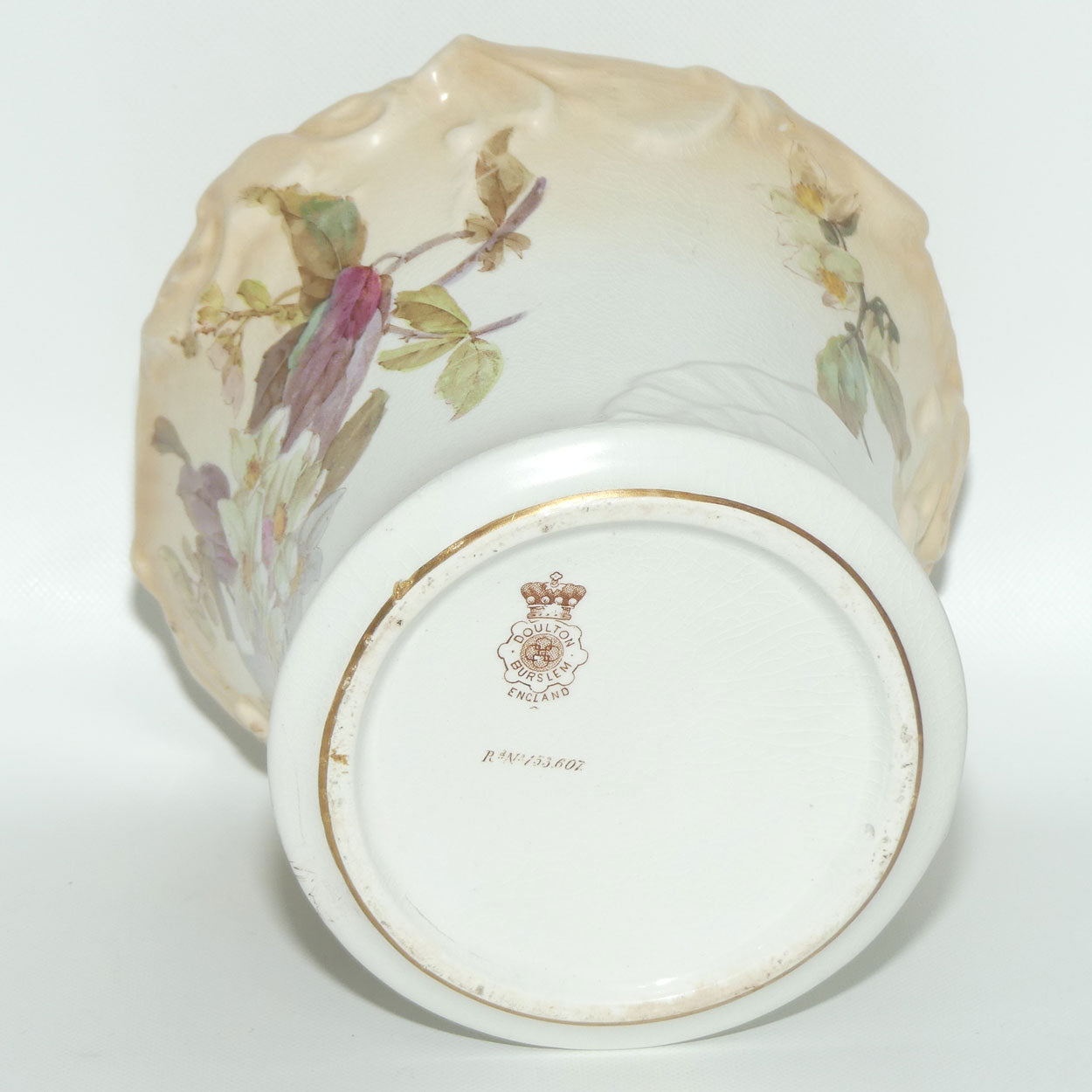 Doulton Burslem Blush Ivory and Floral Lidded Biscuit Barrel