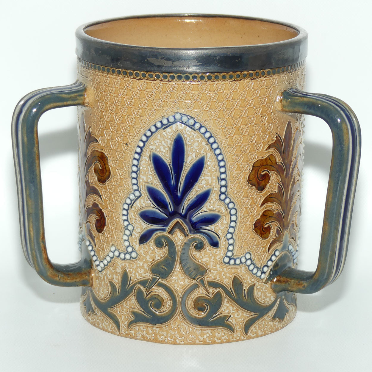 Doulton Lambeth Frank Butler stoneware triple handled loving cup tyg