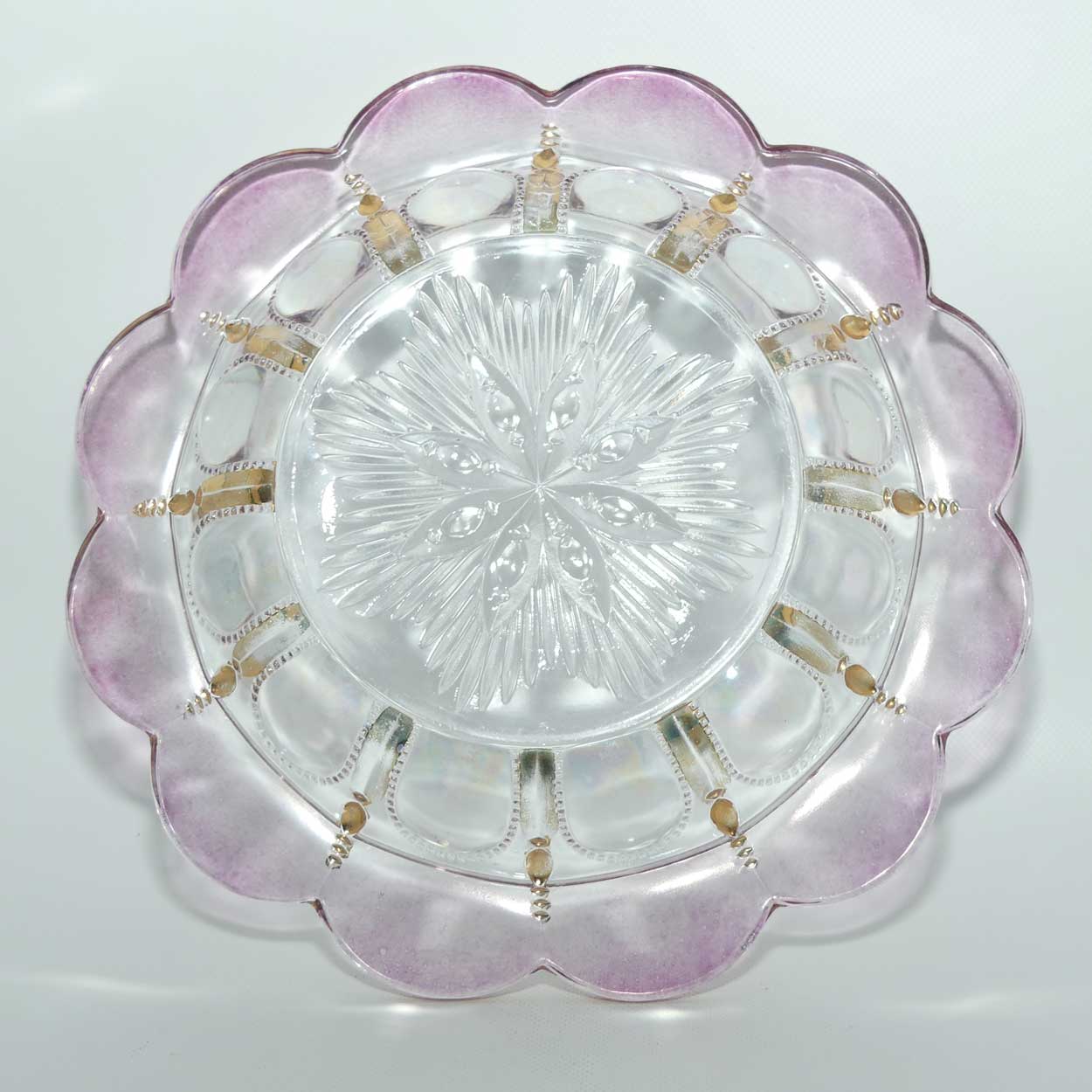 Early American Pressed Glass Rose Cranberry and Gilt Trim butter dish