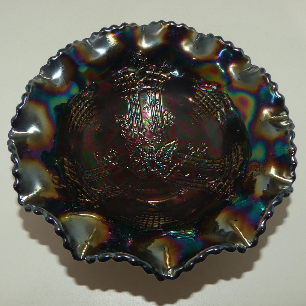 australian-carnival-glass-dark-butterfly-and-bower-footed-bowl