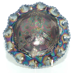 Australian Carnival Glass | Dark Butterfly and Bower footed bowl