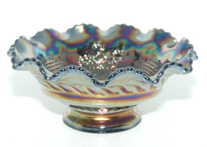 Australian Carnival Glass | Dark Butterfly and Bower footed bowl