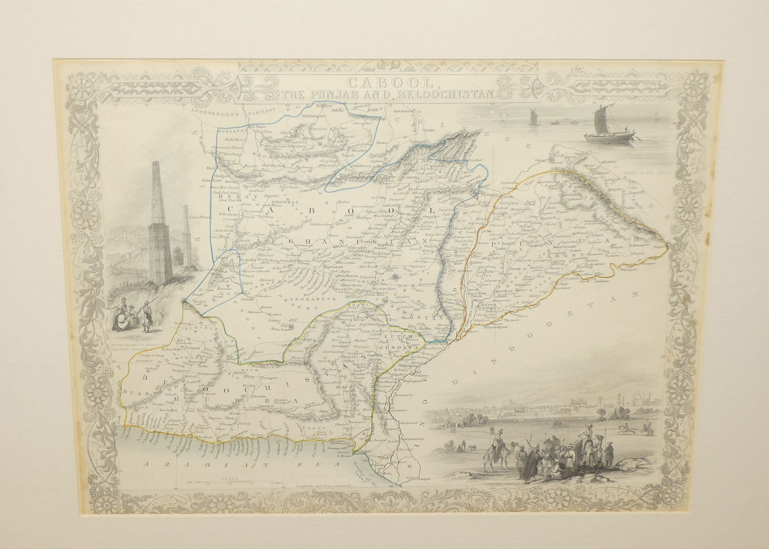 Antiquarian Map | Cabool, The Punjab and Beloochistan by John Tallis