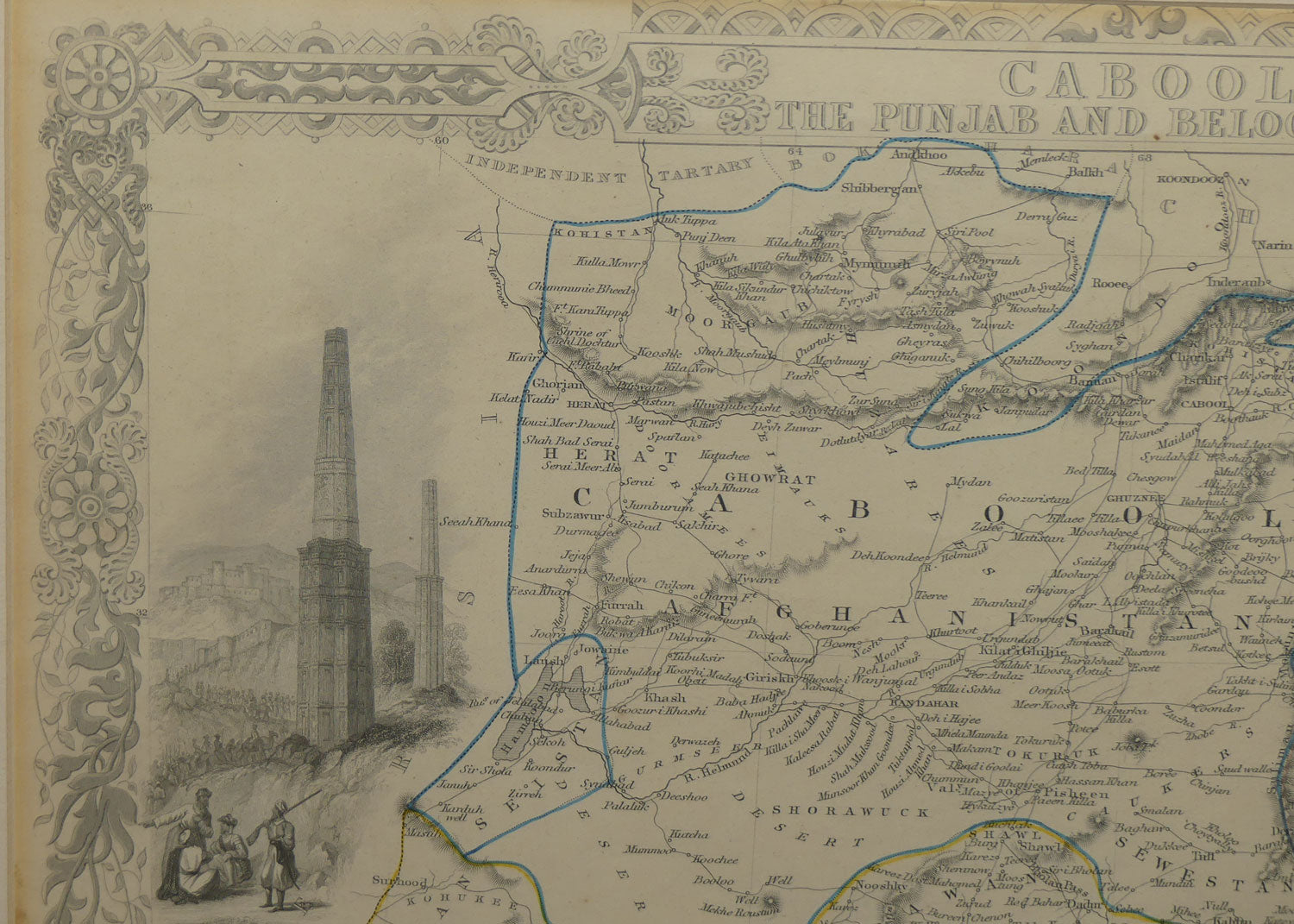 Antiquarian Map | Cabool, The Punjab and Beloochistan by John Tallis