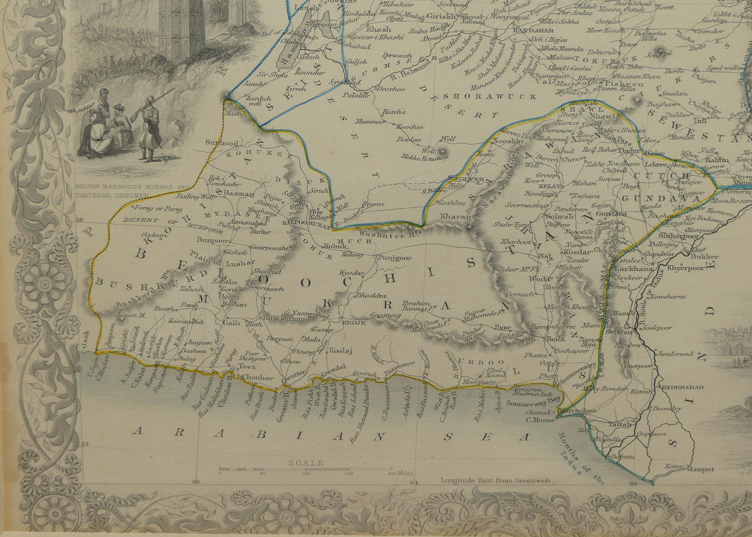 Antiquarian Map | Cabool, The Punjab and Beloochistan by John Tallis