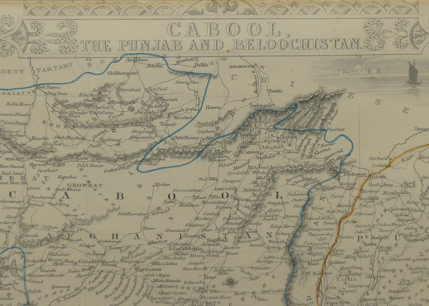 Antiquarian Map | Cabool, The Punjab and Beloochistan by John Tallis