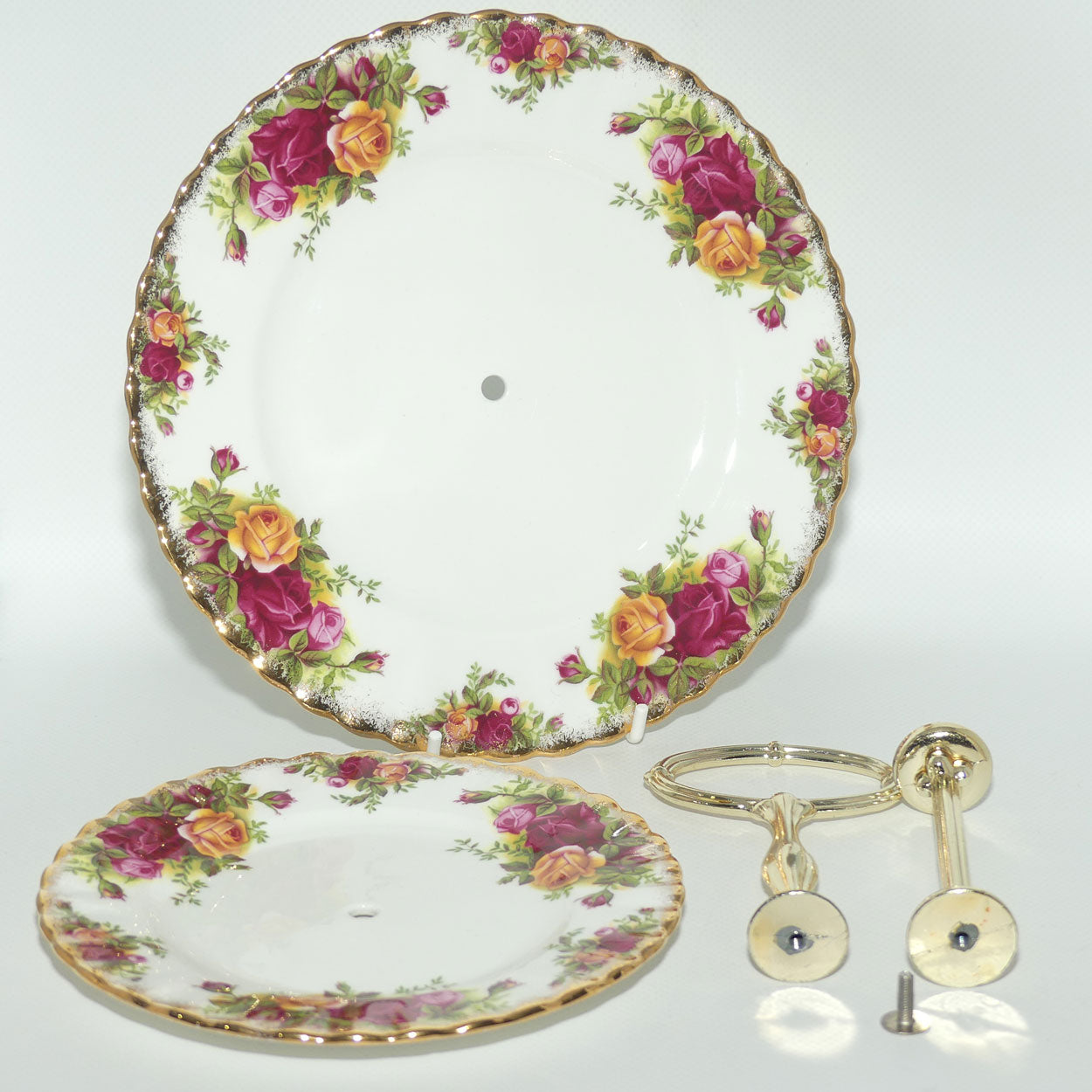 Royal Albert Bone China England Old Country Roses two tier handled cake stand | early stamp