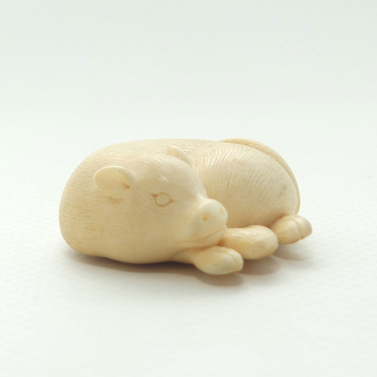 Japanese Carved Ivory miniature Okimono | Resting Calf