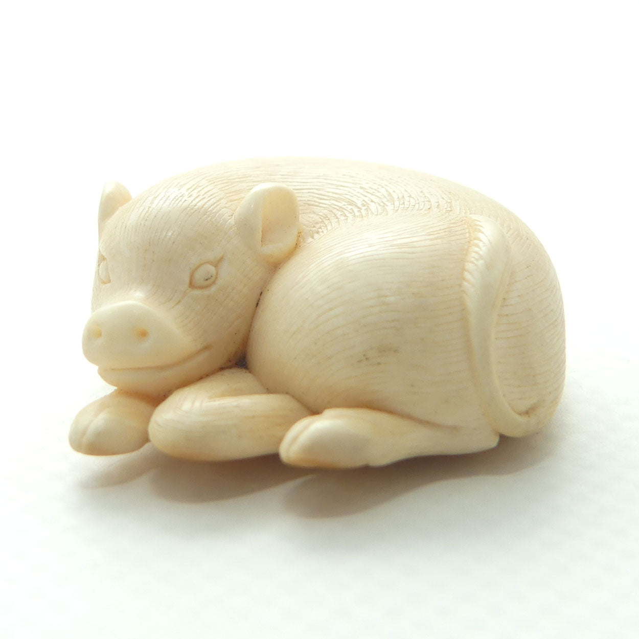 Japanese Carved Ivory miniature Okimono | Resting Calf