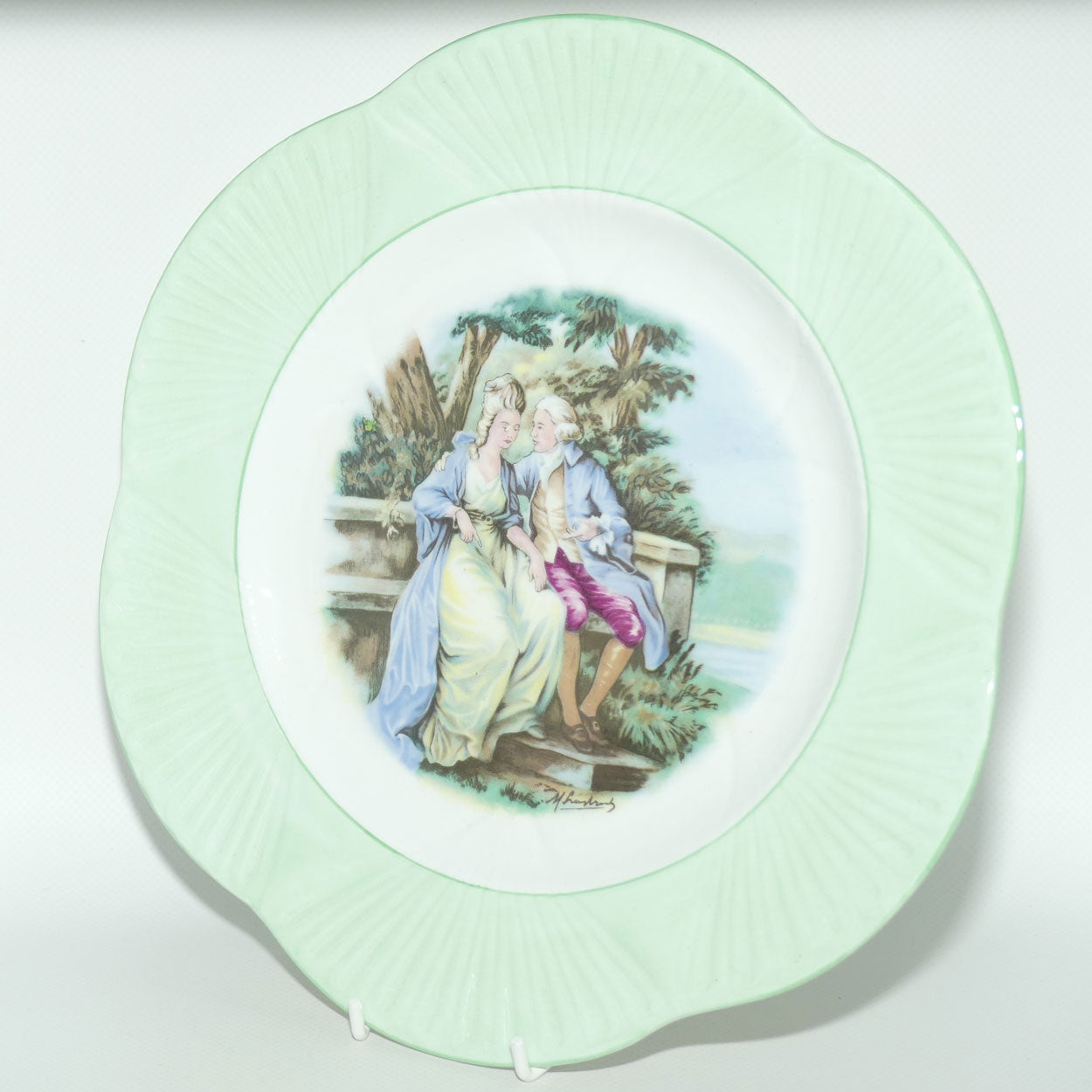Shelley England Courting Scene plate | Lady Seated | Green border | Dainty