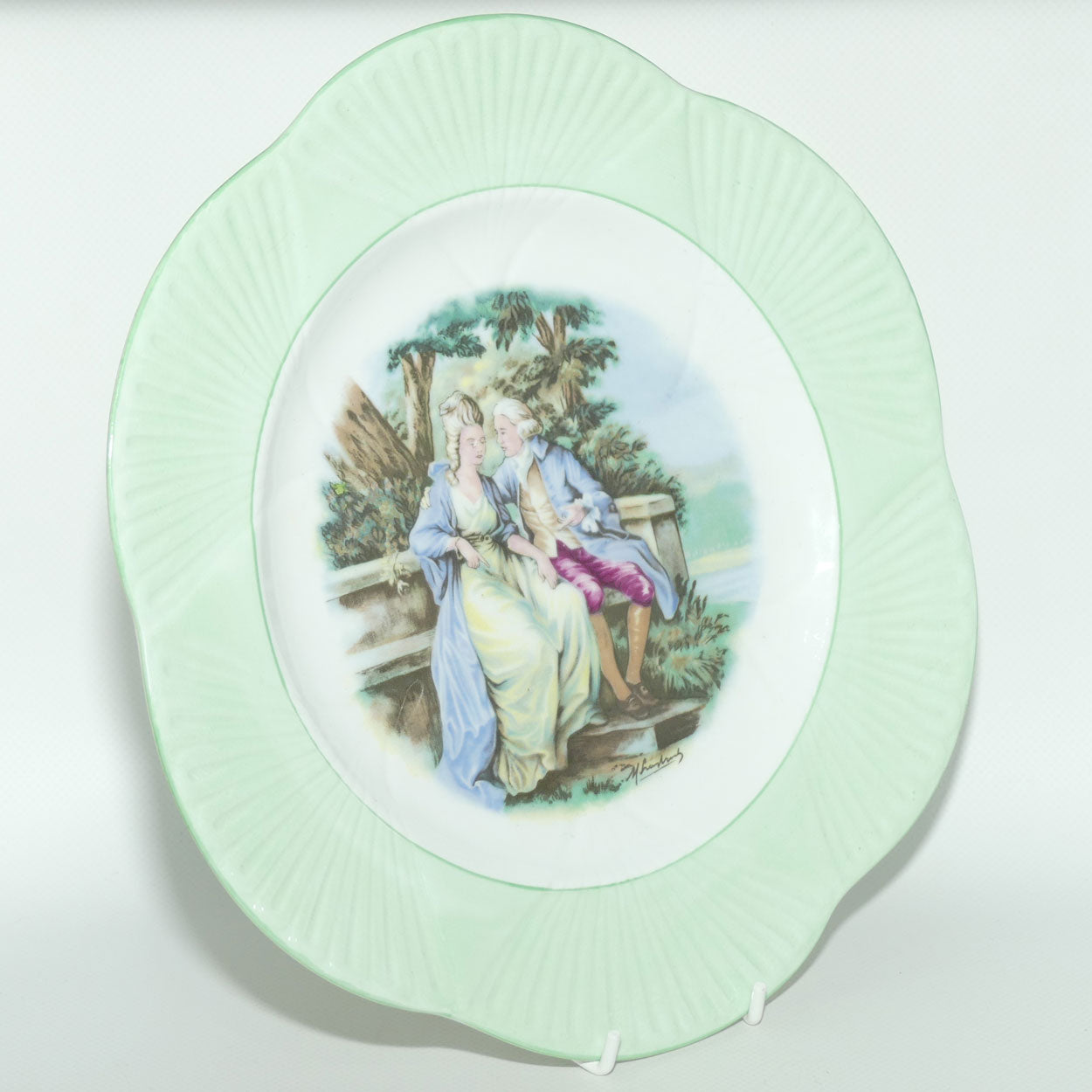 Shelley England Courting Scene plate | Lady Seated | Green border | Dainty