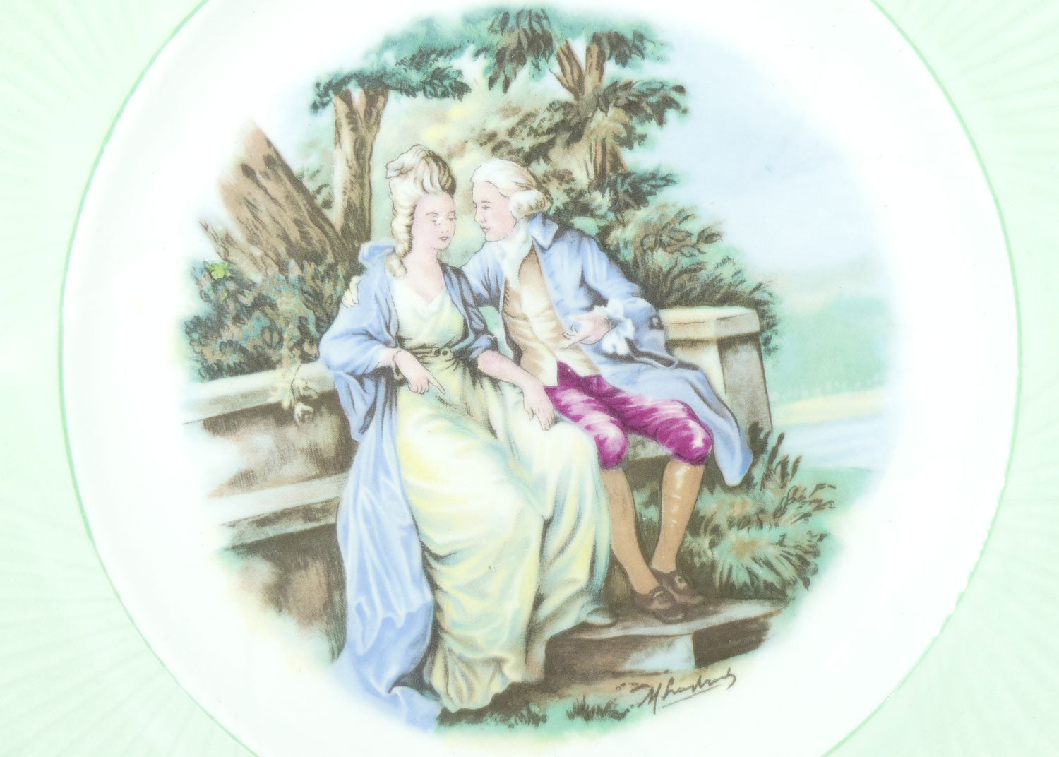 Shelley England Courting Scene plate | Lady Seated | Green border | Dainty