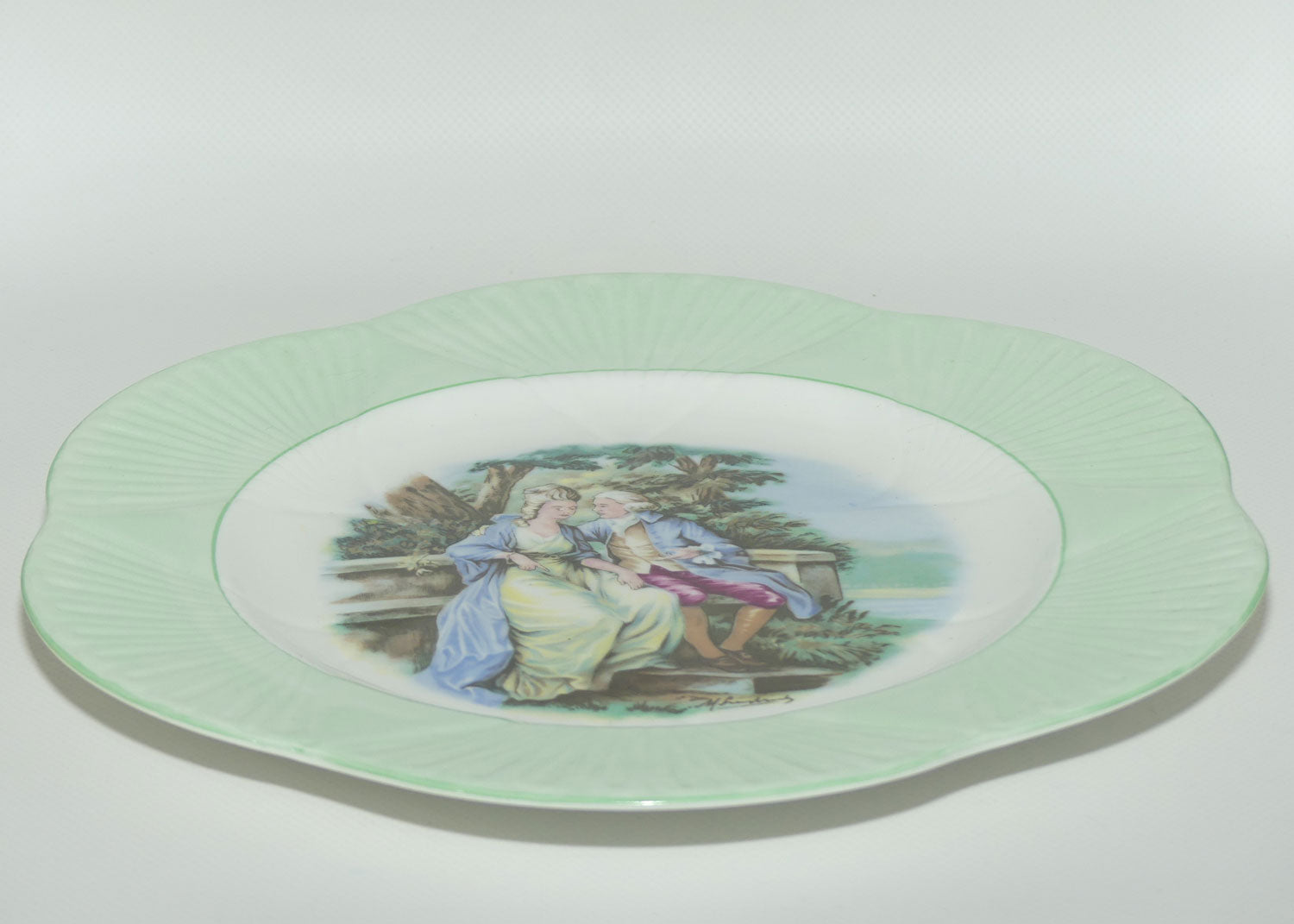 Shelley England Courting Scene plate | Lady Seated | Green border | Dainty