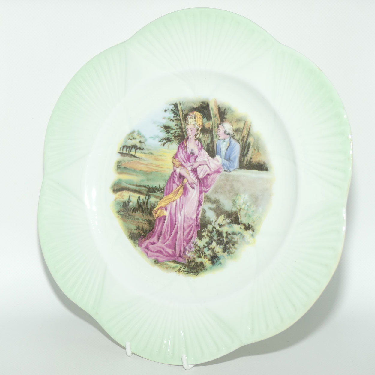 Shelley England Courting Scene plate | Lady Standing | Green border | Dainty