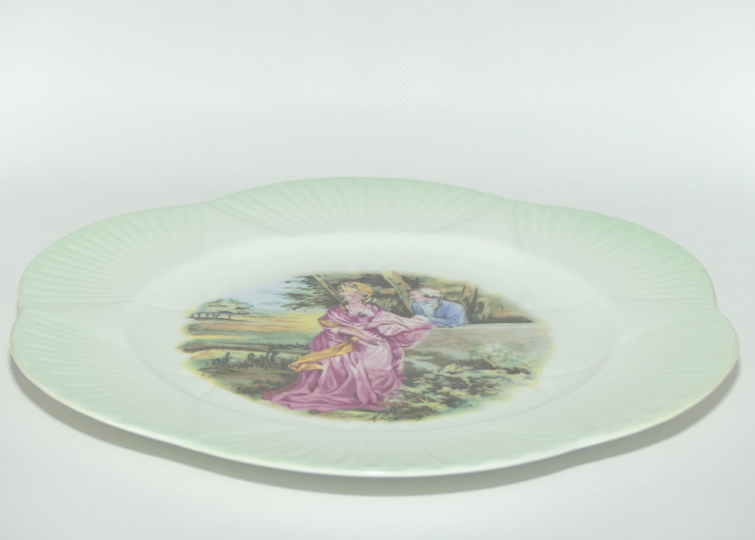 Shelley England Courting Scene plate | Lady Standing | Green border | Dainty