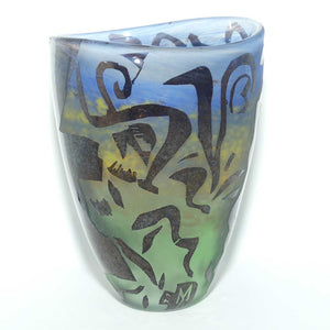 Australian Art Glass | Mark Kalifa 87 signed cameo glass vase in the style of Bertil Vallien