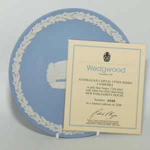 Wedgwood Jasper | Australian Capital Cities | White on Pale Blue | Canberra plate | 16.5cm | box + Cert