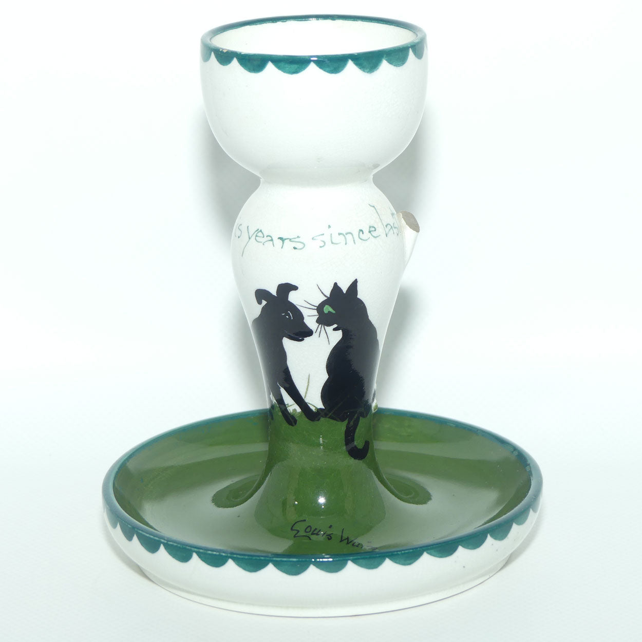 The Bristol Cat and Dog Pottery chamberstick | decorated by Louis Wain