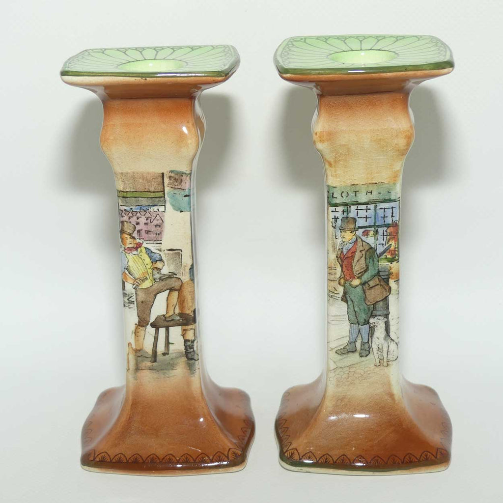 Royal Doulton Dickensware candlesticks | Sam Weller and Bill Sykes | Pelican shape | D2973