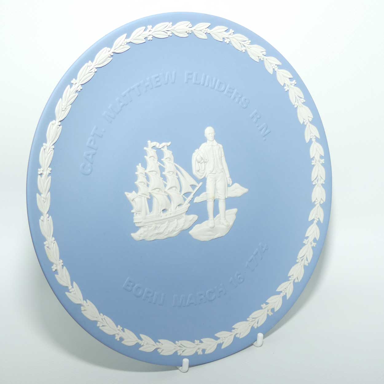Wedgwood Jasper | White on Pale Blue plate | Bicentenary of Birth of Capt Matthew Flinders | boxed