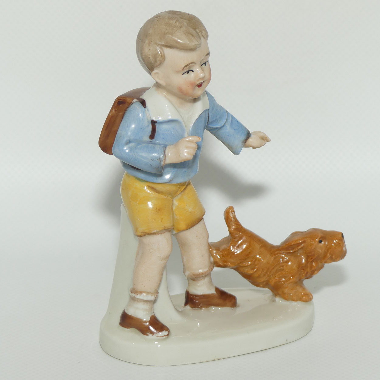 Carl Scheidig Kunstporzellan Germany Schoolboy with Dog figurine