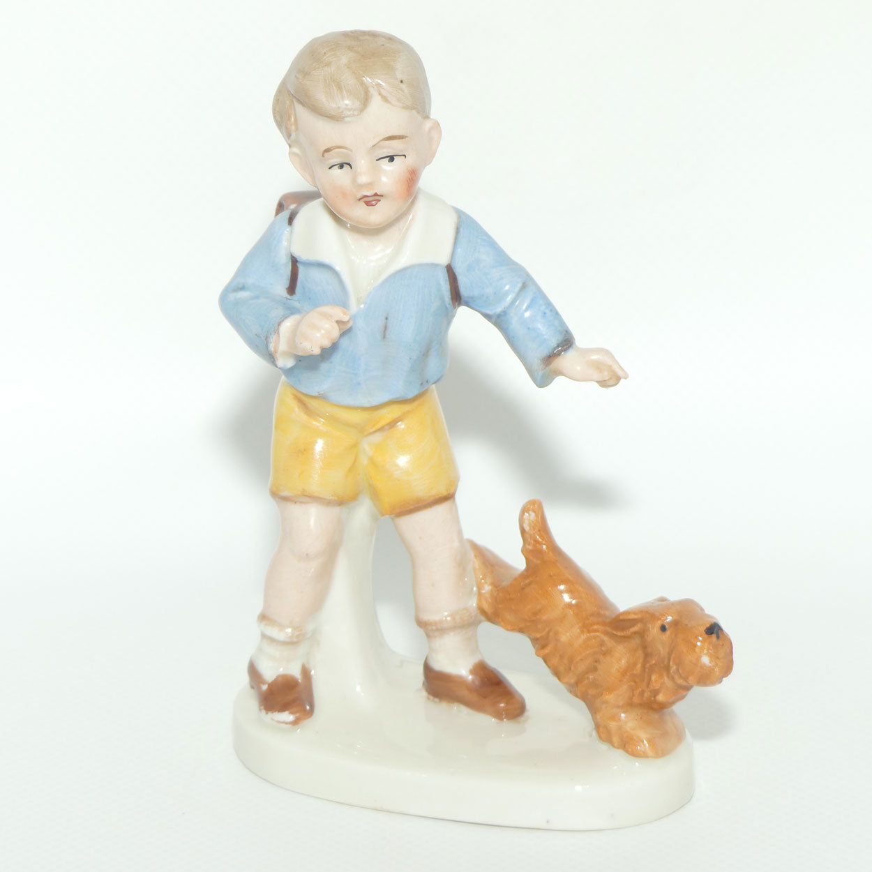Carl Scheidig Kunstporzellan Germany Schoolboy with Dog figurine
