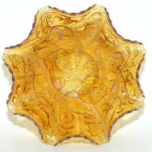 Amber Marigold Carnival Glass English Roses bowl | 23cm diam