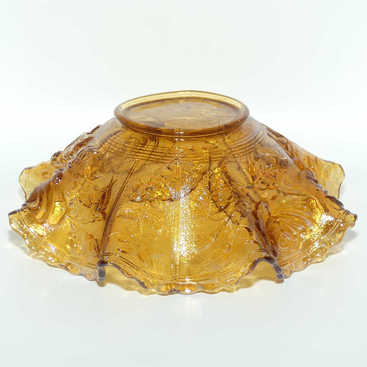 Amber Marigold Carnival Glass English Roses bowl | 23cm diam
