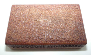 Finely Carved Floral motif Indian Teak jewellery box