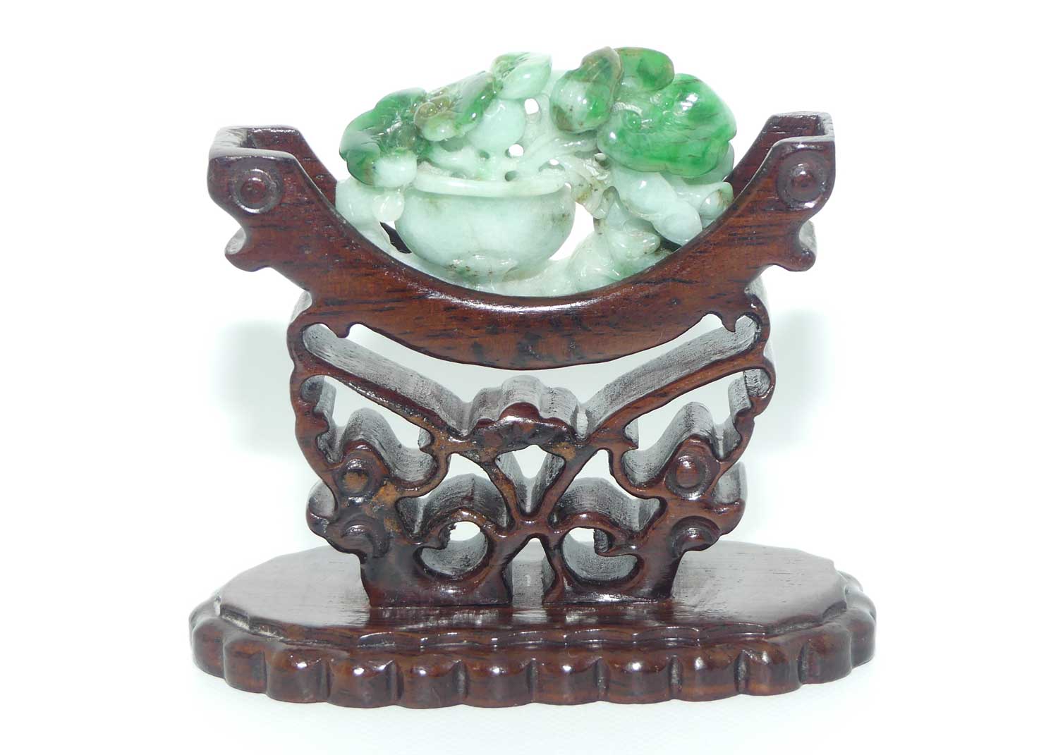 Finely carved Jade Floral panel in delicate wooden frame