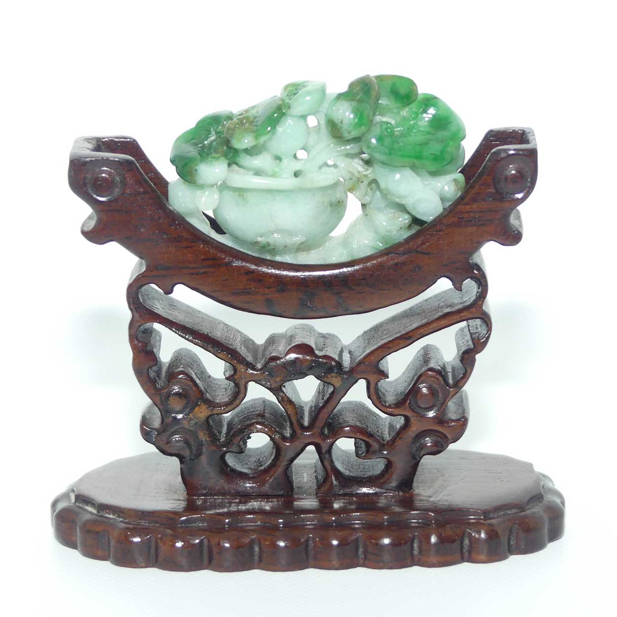 Finely carved Jade Floral panel in delicate wooden frame