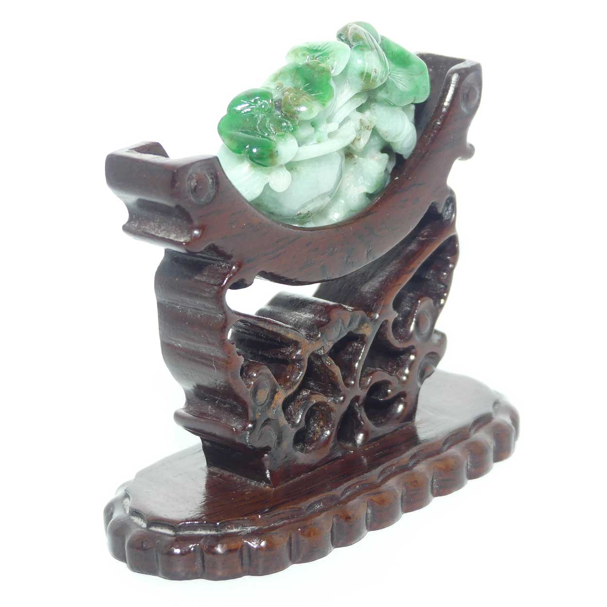 Finely carved Jade Floral panel in delicate wooden frame
