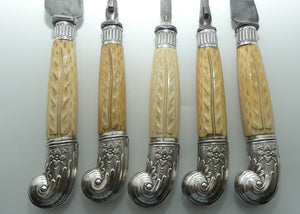 Victorian era Sheffield Cutlery 5 piece Bone Handled Carving set