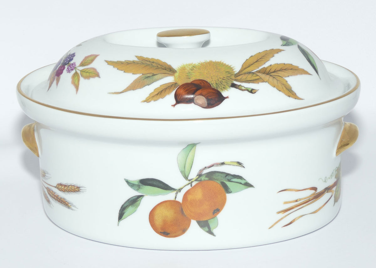 Royal Worcester Vitreous Bakeware | Evesham pattern | Gold Trim | Oval Casserole dish