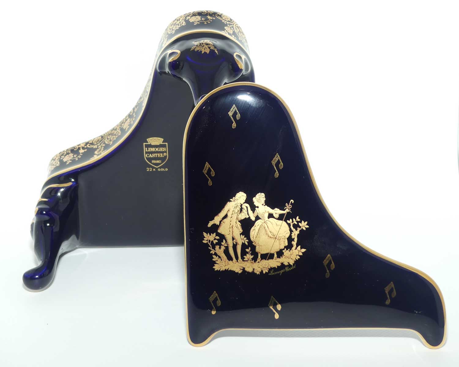 Limoges Castel France Blue and Gilt Grand Piano trinket box | Grande size
