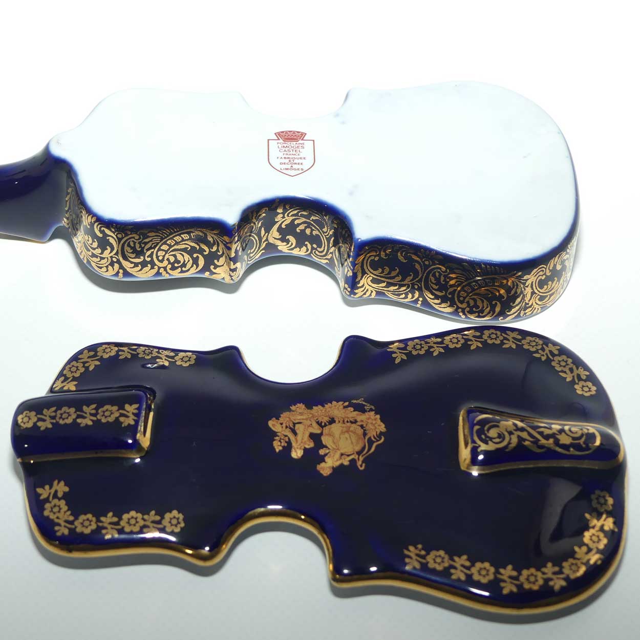Limoges Castel France Blue and Gilt Violin trinket box | Grande size