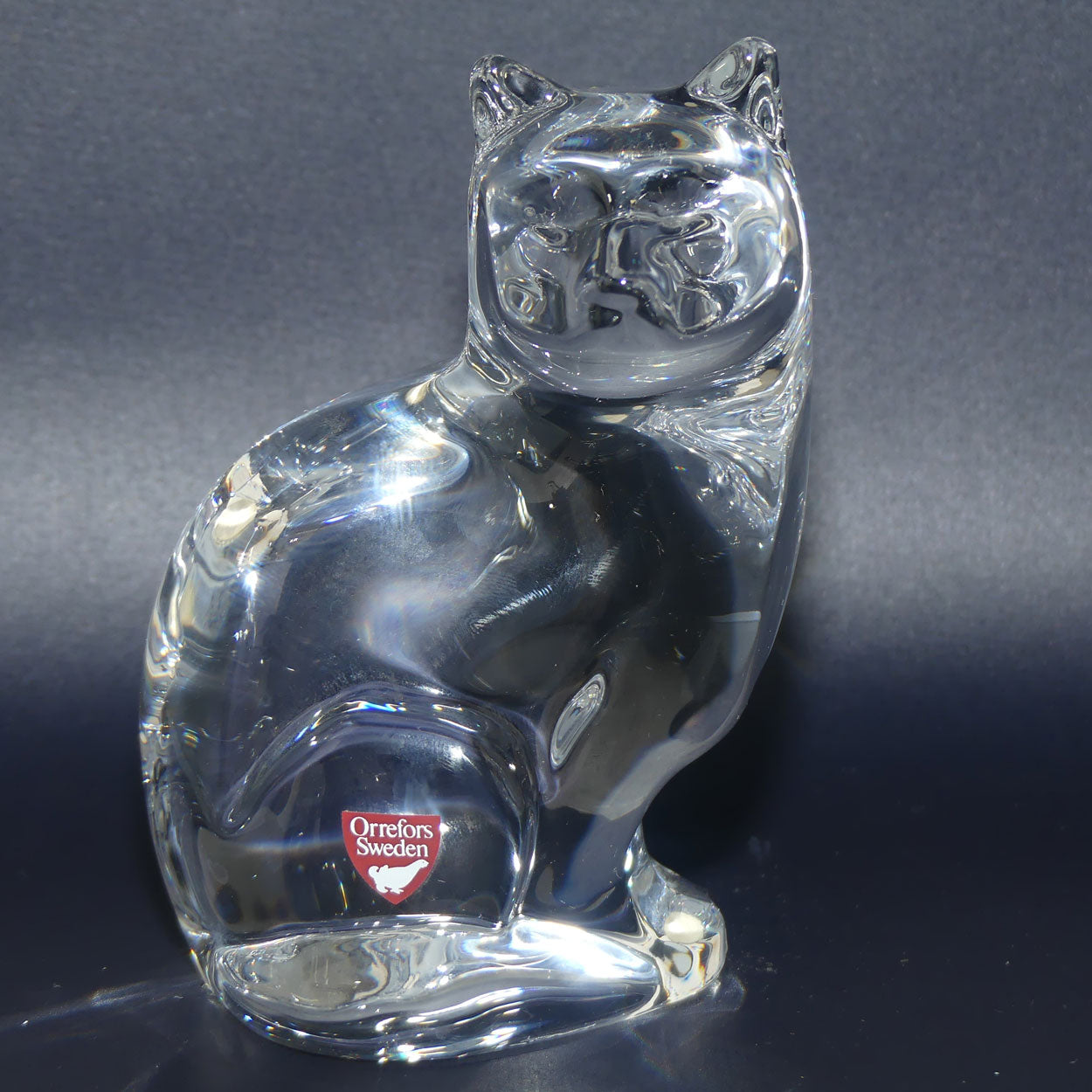 Orrefors Crystal Cat paperweight | 12.5cm tall