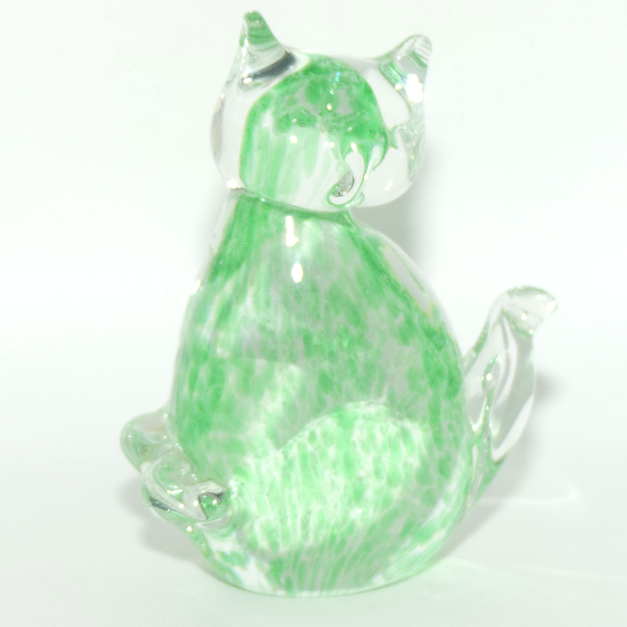 Murano Glass Lime Green and Clear Cat figure