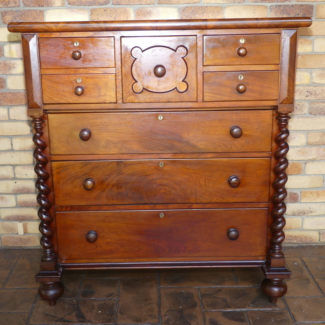 Australian Colonial Cedar chest of 7 drawers | Barley Twist columns | c.1890