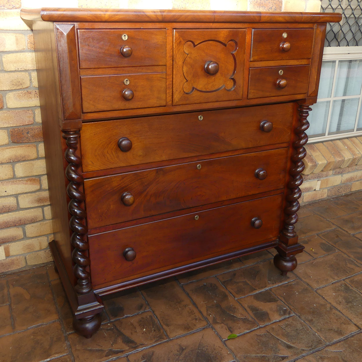 Australian Colonial Cedar chest of 7 drawers | Barley Twist columns | c.1890