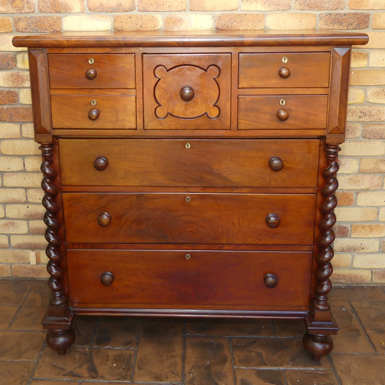 Australian Colonial Cedar chest of 7 drawers | Barley Twist columns | c.1890