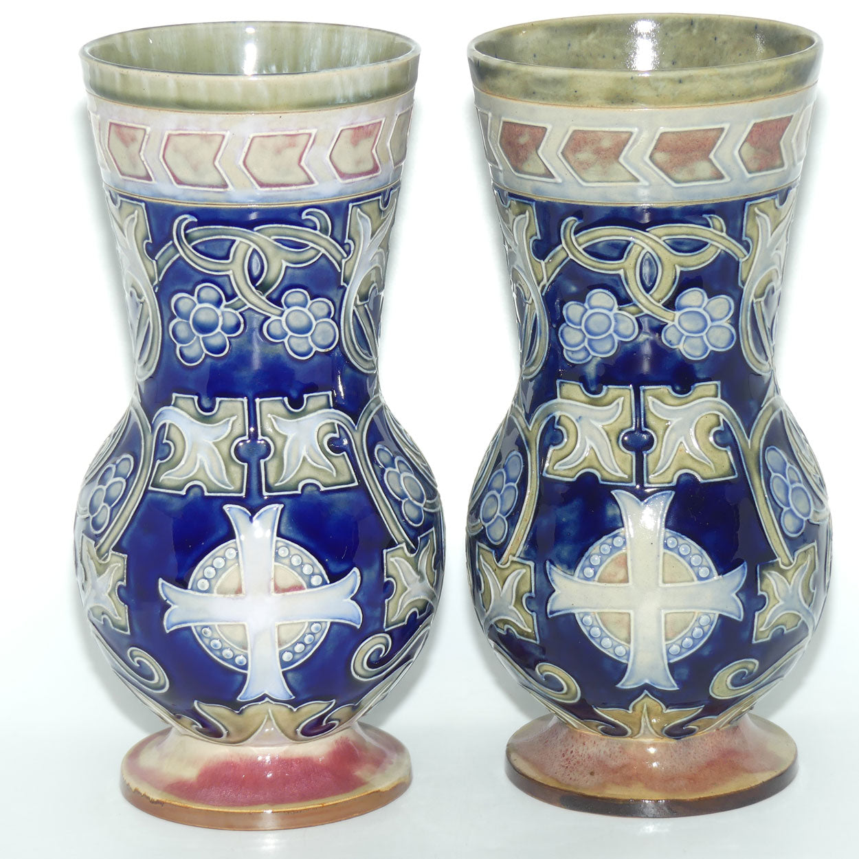 Royal Doulton stoneware pair of Art Nouveau Celtic design vases